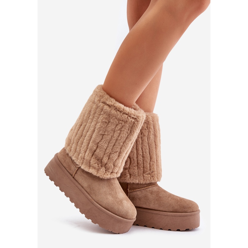 Bottes de neige à plateforme Lisonea beiges avec tige retroussée 1