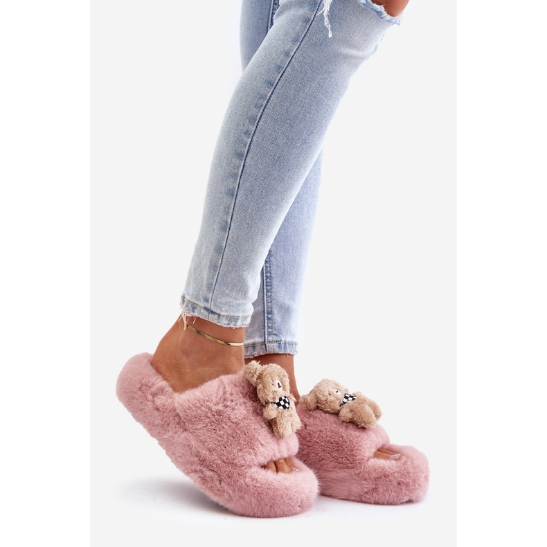 Chaussons en Fourrure pour Femme avec Ours en Peluche, Rose Roumanie 1 Chaussons en Fourrure pour Femme avec Ours en Peluche, Rose Roumanie 1