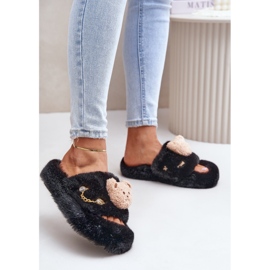 Chaussons Femme Fourrure Avec Ours En Peluche Et Éléments Décoratifs, Noir Innalise 2