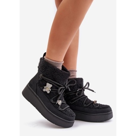 Bottes de neige noires pour femmes Almatiza avec épingles et fourrure le noir 1