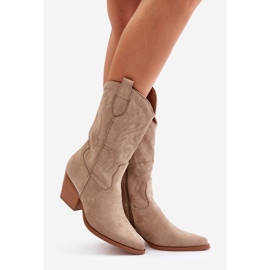Bottes De Cowboy Pour Femmes À Talon Haut En Eco Daim Beige Wendlis 1
