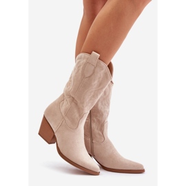 Bottes De Cowboy Pour Femmes À Talon Haut En Eco Daim Beige Clair Wendlis 1