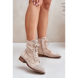 Bottes à Talons Plats Décorées, Eco Daim, Chaud, Beige Clair Ellieo 2