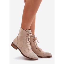 Bottes à Talons Plats Décorées, Eco Daim, Chaud, Beige Clair Ellieo 1