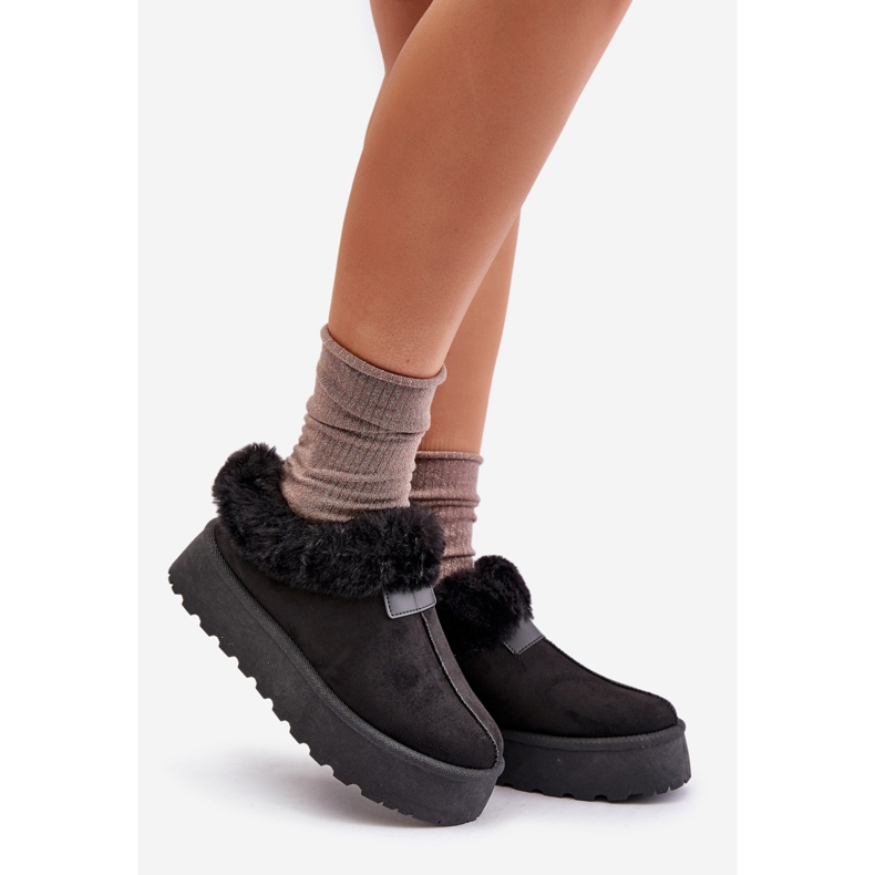 Bottines de neige basses avec fourrure sur la plateforme, Eco Suède, Noir Neathoria 1