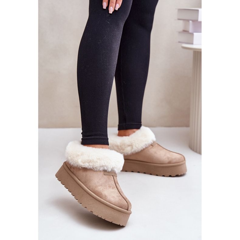 Bottes de neige à tige basse avec fourrure sur la plateforme Eco Suede Beige Foncé Neathoria 2