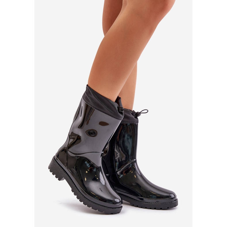 Bottines En Caoutchouc Pour Femme Avec Revers Noir Ellatiel le noir 1