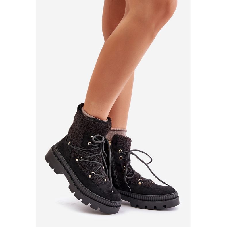 Boots Merilana noires en peau de mouton avec fourrure 1