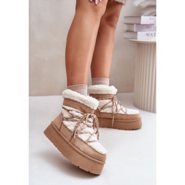 Bottes de neige à plateforme Izathiel beiges avec laçage 2