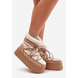 Bottes de neige à plateforme Izathiel beiges avec laçage 1