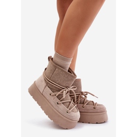 Bottes de neige Mavora beiges avec laçage sur la plateforme 1 Bottes de neige Mavora beiges avec laçage sur la plateforme 1