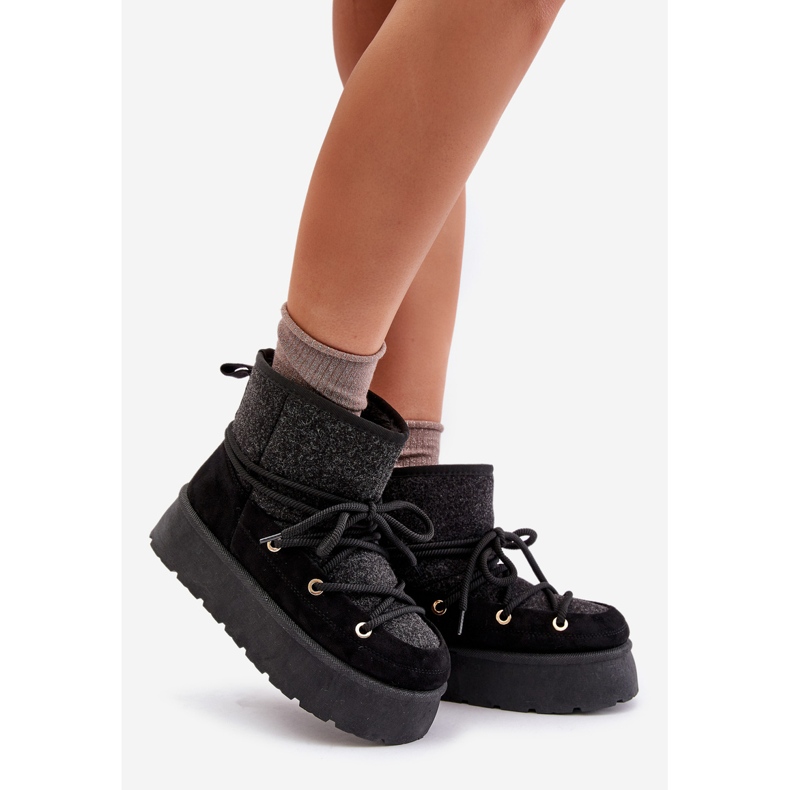 Bottes de neige Mavora noires avec laçage sur plateforme 1