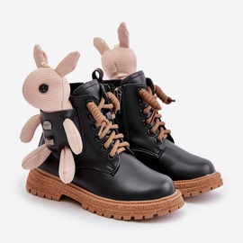 Bottines chaudes pour enfants en cuir avec fermeture éclair et ours en peluche Vinceza 36261 Noir 1