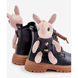 Bottines chaudes pour enfants en cuir avec fermeture éclair et ours en peluche Vinceza 36261 Noir 2