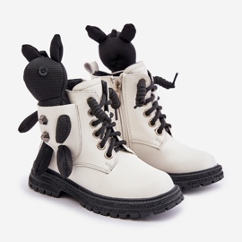 Bottes pour enfants isolées en cuir avec fermeture éclair et ours en peluche Vinceza 36261 Blanc 1