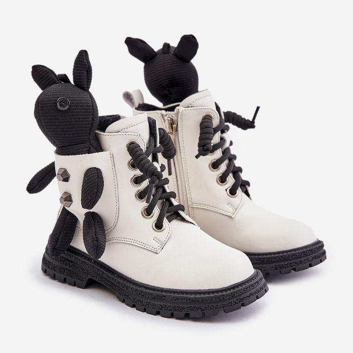 Bottes pour enfants isolées en cuir avec fermeture éclair et ours en peluche Vinceza 36261 Blanc 1