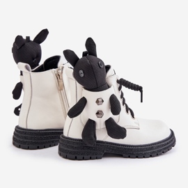 Bottes pour enfants isolées en cuir avec fermeture éclair et ours en peluche Vinceza 36261 Blanc 2