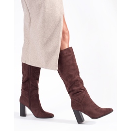 Cuissardes femme à talons hauts en daim marron brun 2
