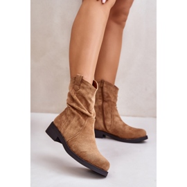 Bottines femme isolées à volants et décoration Camel Etteara brun 2