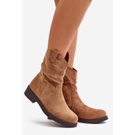 Bottines femme isolées à volants et décoration Camel Etteara brun 1