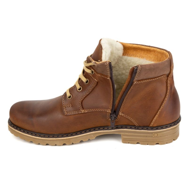 Polbut Chaussures d'hiver homme, bottines isolées en cuir J35S, marron camel brun 4 Polbut Chaussures d'hiver homme, bottines isolées en cuir J35S, marron camel brun 4