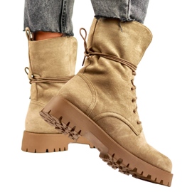 Bottines à lacets en daim pour femme, beige DE1051S-KH 5