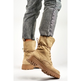 Bottines à lacets en daim pour femme, beige DE1051S-KH 1