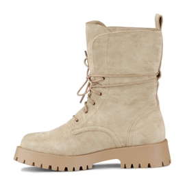 Bottines à lacets en daim pour femme, beige DE1051S-KH 3
