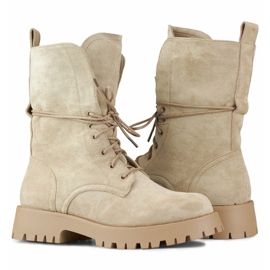Bottines à lacets en daim pour femme, beige DE1051S-KH 4