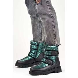 Boots de neige femme métallisées noires et vertes à fermeture scratch JH-1GR le noir 1