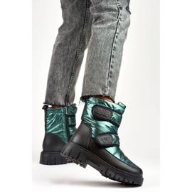 Boots de neige femme métallisées noires et vertes à fermeture scratch JH-1GR le noir 2