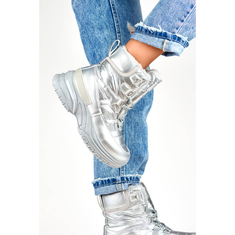 Bottes de neige femme, bottes argent brillant 22-PY16061SI 1