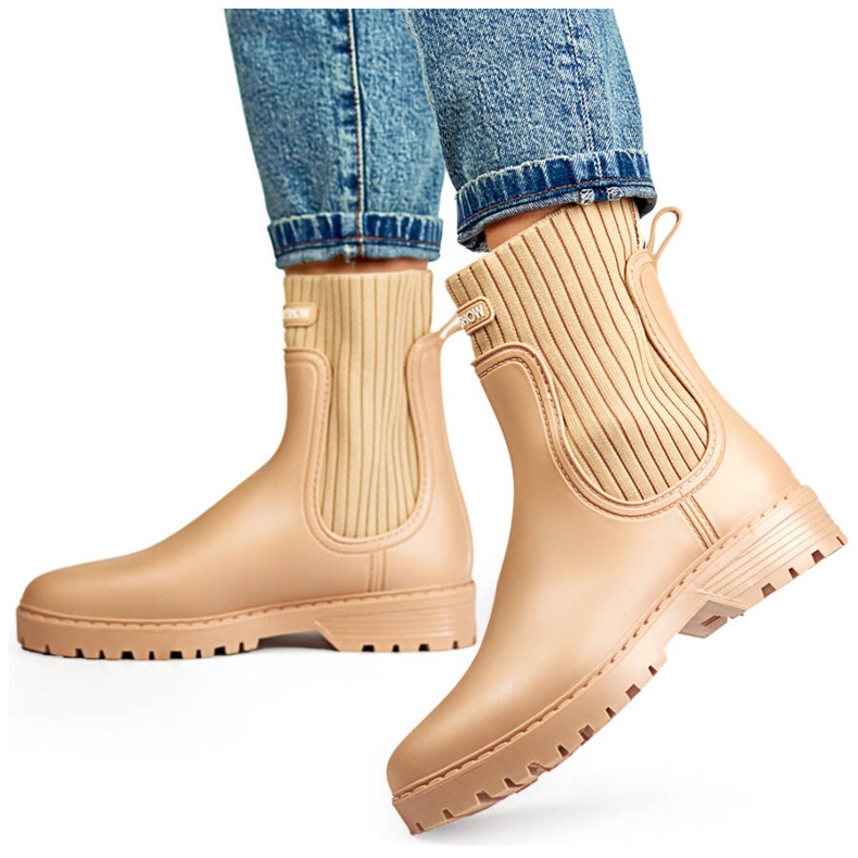Bottines en caoutchouc pour femme avec tige et chaussette élastiques, beige S23BE 1