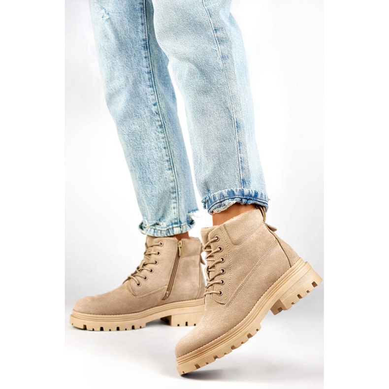 Bottines isolées en daim pour femme, beige A5201-39BE 2