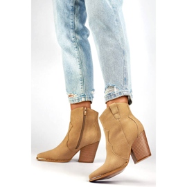 Santiags en daim à talon haut pour femme, beige A5618BE 3