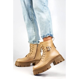 Bottines en cuir sur bloc et plateforme pour femme, isolées, beiges GT-TL55BE 1