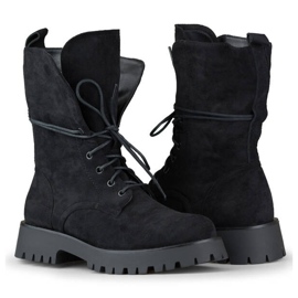 Bottines à lacets en daim pour femme noir DE1051S-B beige 3