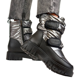 Bottes de neige femme métallisées noires et argentées à velcro JH-1Si 1