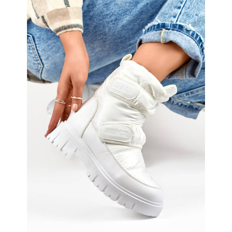 Bottes de neige pour femmes avec fermeture scratch, blanches JH-1W 1