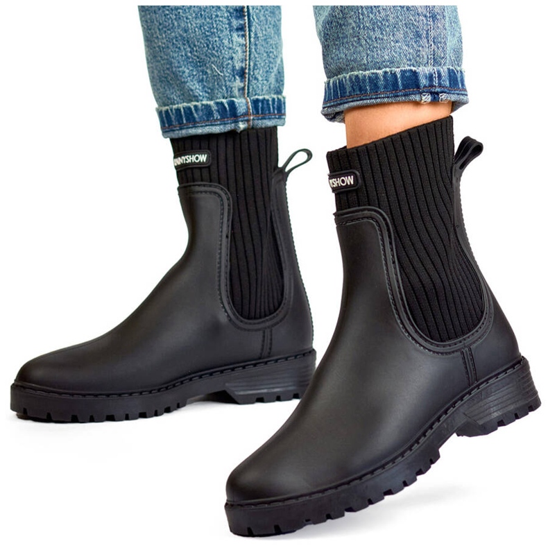 Galoches femme avec tige et chaussette élastiques, noires S23B 1