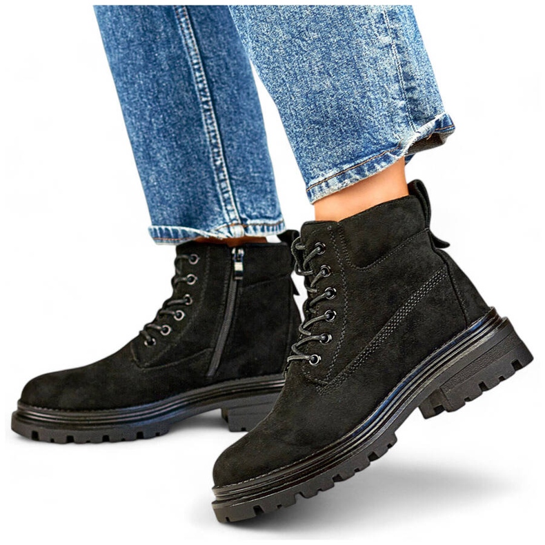 Bottines isolées en daim pour femme, noires A5201B le noir 1