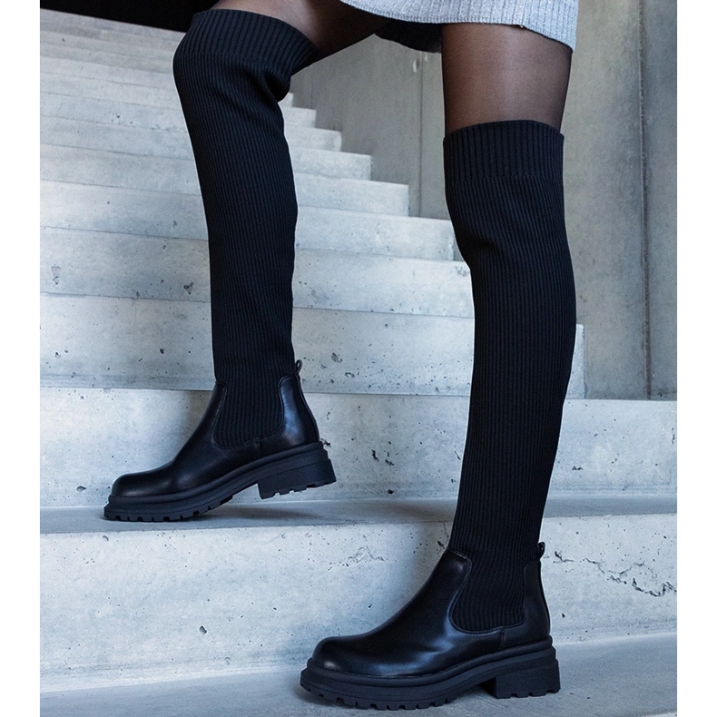 Bottes longues noires avec tige élastique par Daryl 1