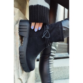 Bottines femme à tige élastique, à lacets, noires DE1127S-B 1