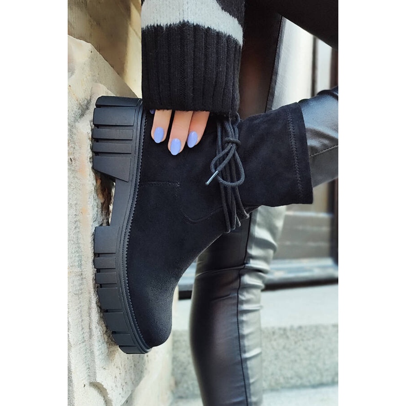 Bottines femme à tige élastique, à lacets, noires DE1127S-B 1
