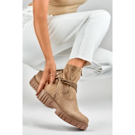 Bottines femme avec tige à lacets élastiques, beige DE1127NU 1 Bottines femme avec tige à lacets élastiques, beige DE1127NU 1