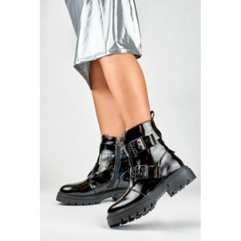 Bottines femme en cuir verni à boucles, noir 250007B-LA 2