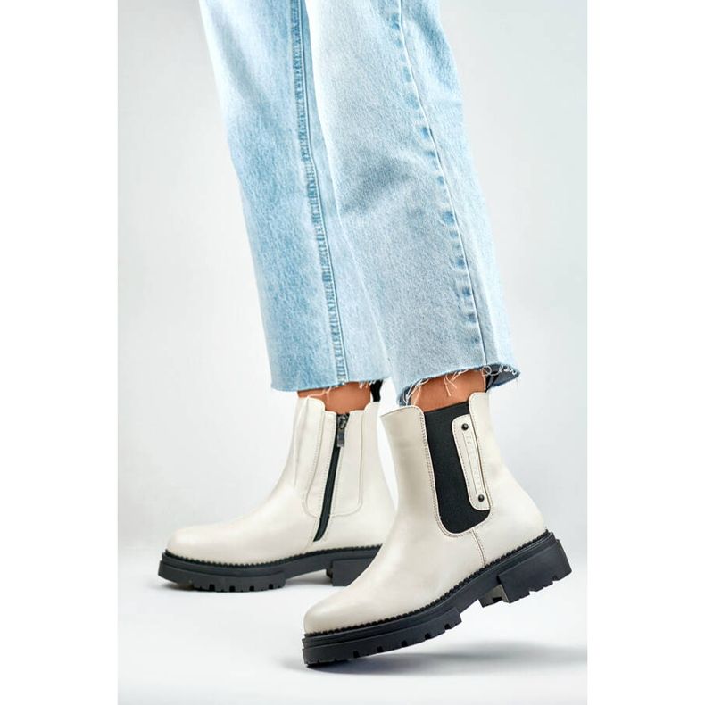 Bottines femme semelle épaisse, beige clair Laura La.Fi 250004BE-PU 1 Bottines femme semelle épaisse, beige clair Laura La.Fi 250004BE-PU 1