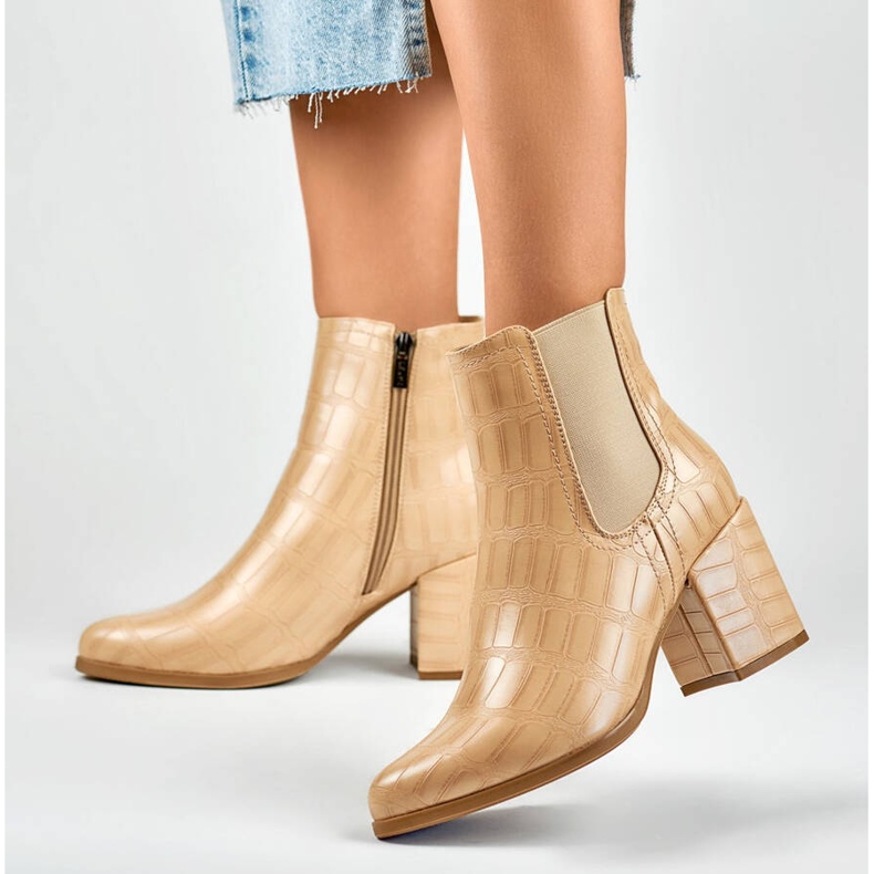 Bottines femme, beige croco, 260038BE-XC 1