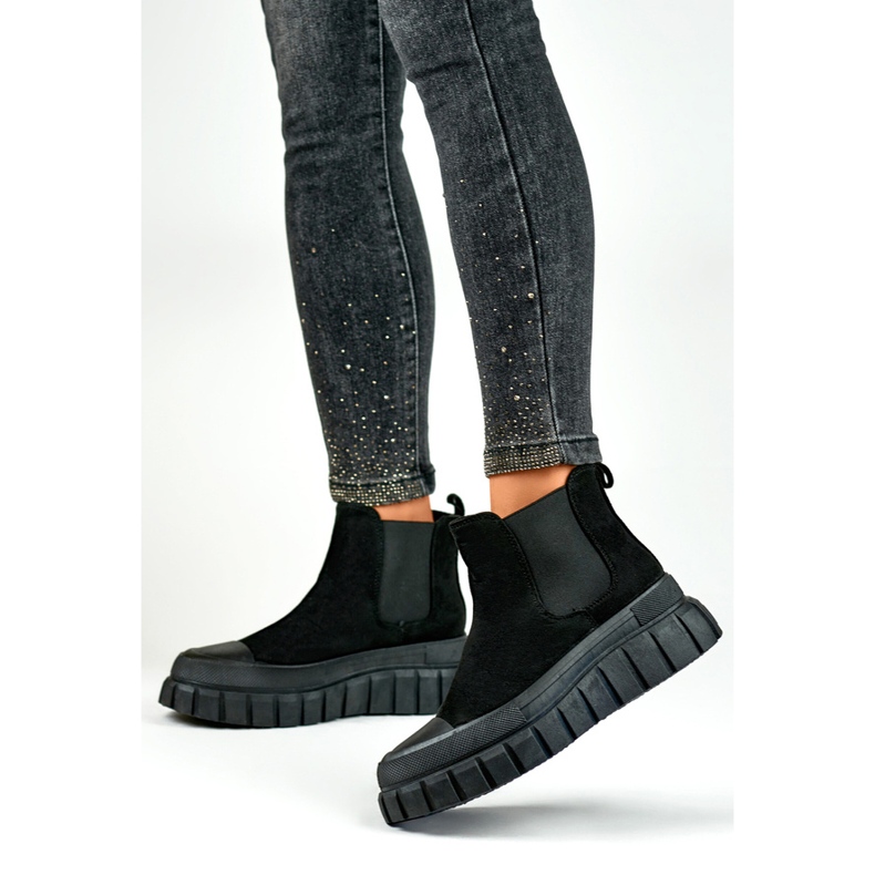 Bottines Chelsea pour femmes bottines à enfiler en daim noir A1006B le noir 1