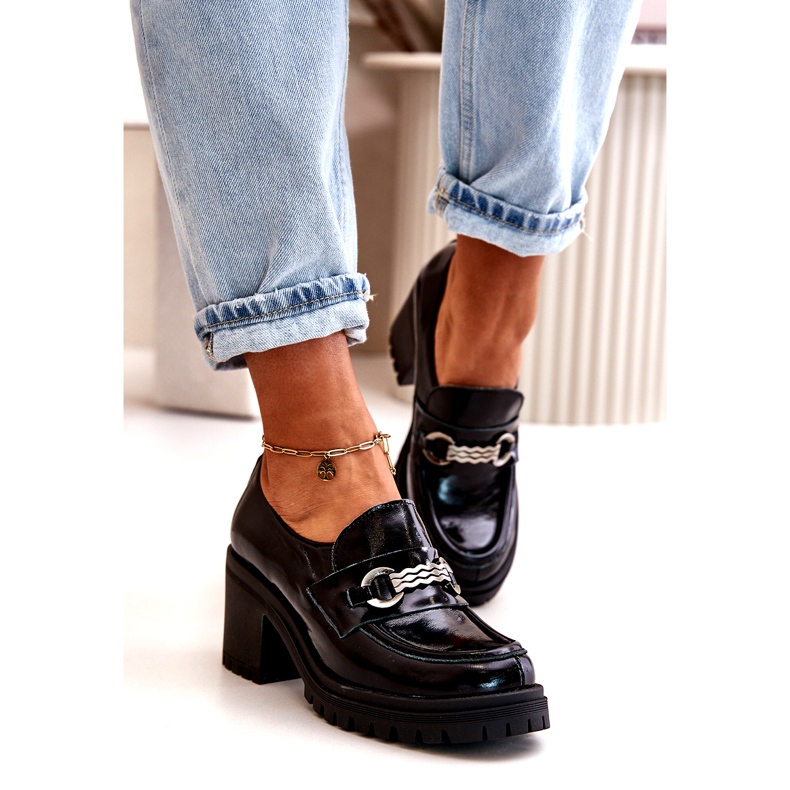 Zazoo 20175 Chaussures en Cuir Verni à Talon Haut pour Femme, Cuir Naturel, Noir 2